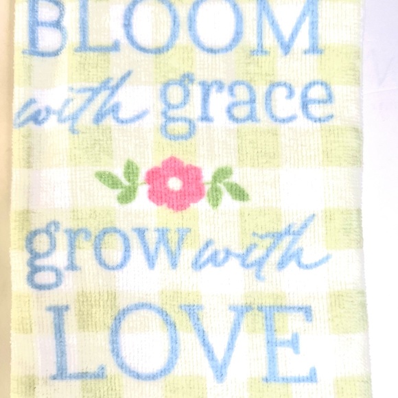 Set of 2 Bloom with Grace Grow with Love Kitchen Towels Green Checks Flowers - Picture 5 of 7